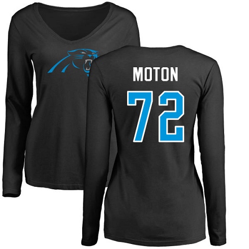 Carolina Panthers Black Women Taylor Moton Name and Number Logo Slim Fit NFL Football #72 Long Sleeve T Shirt